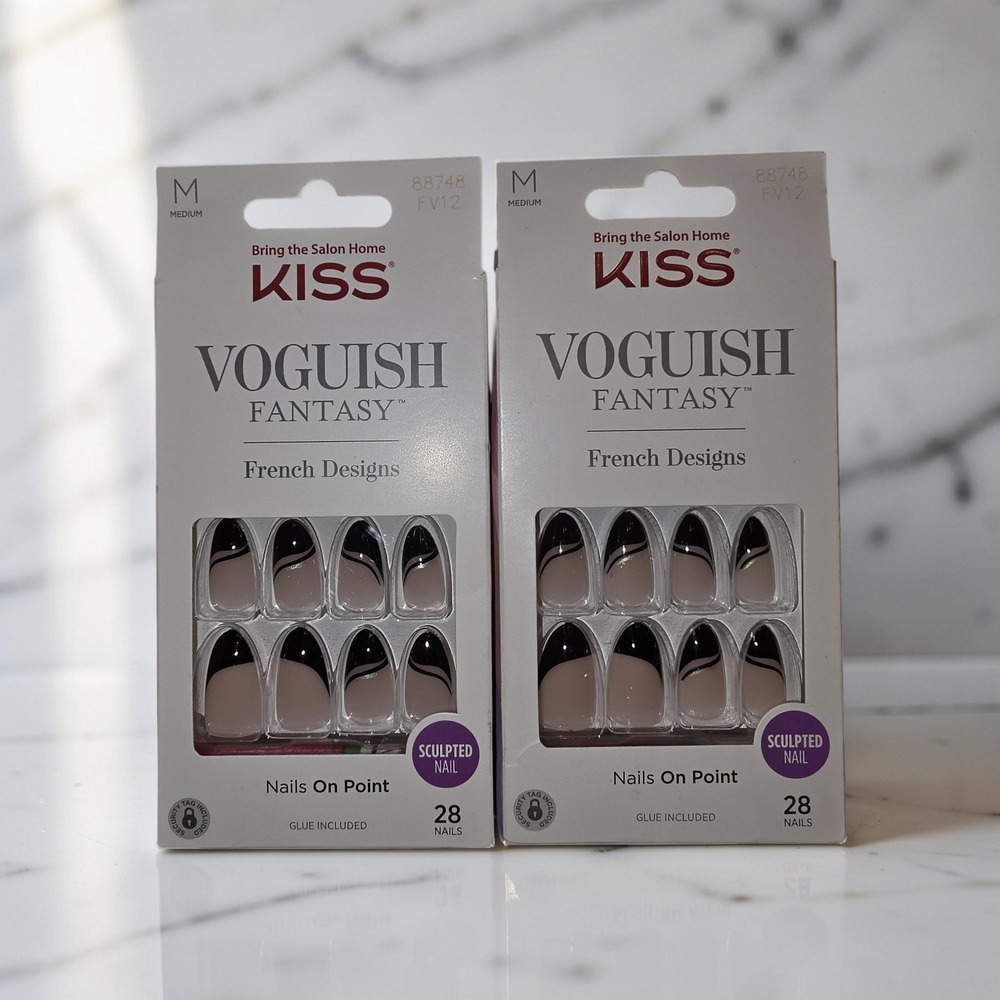KISS Voguish Fantasy French Designs Sculpted Nails Medium FV12 88748 2 Packs - Picture 2 of 3